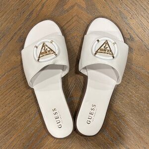 Guess Women's Cream Slide Sandals with Gold Accent
